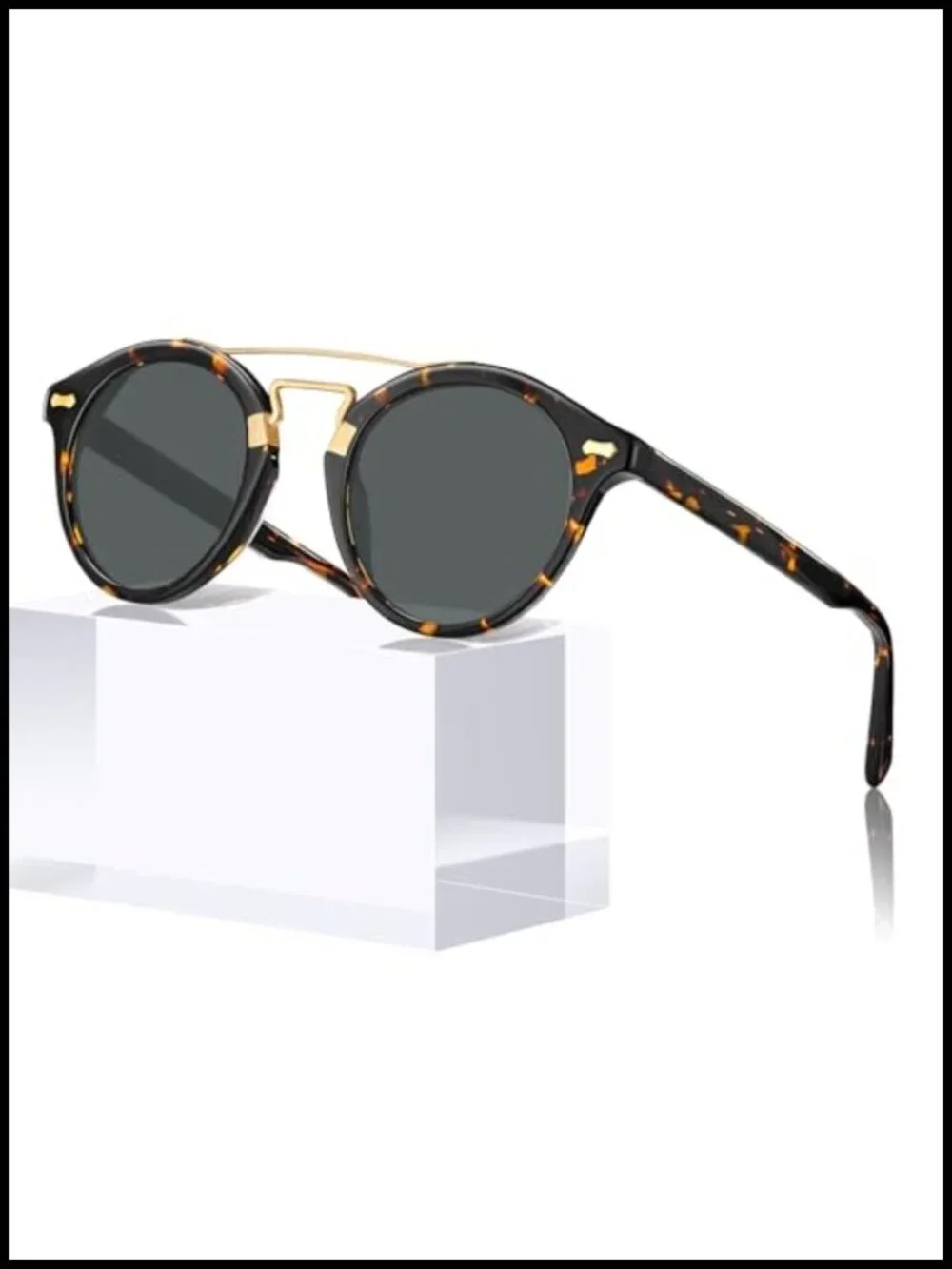 Small Face Acetate Double Bridge Round Sunglasses Polarized UV Protection Retro